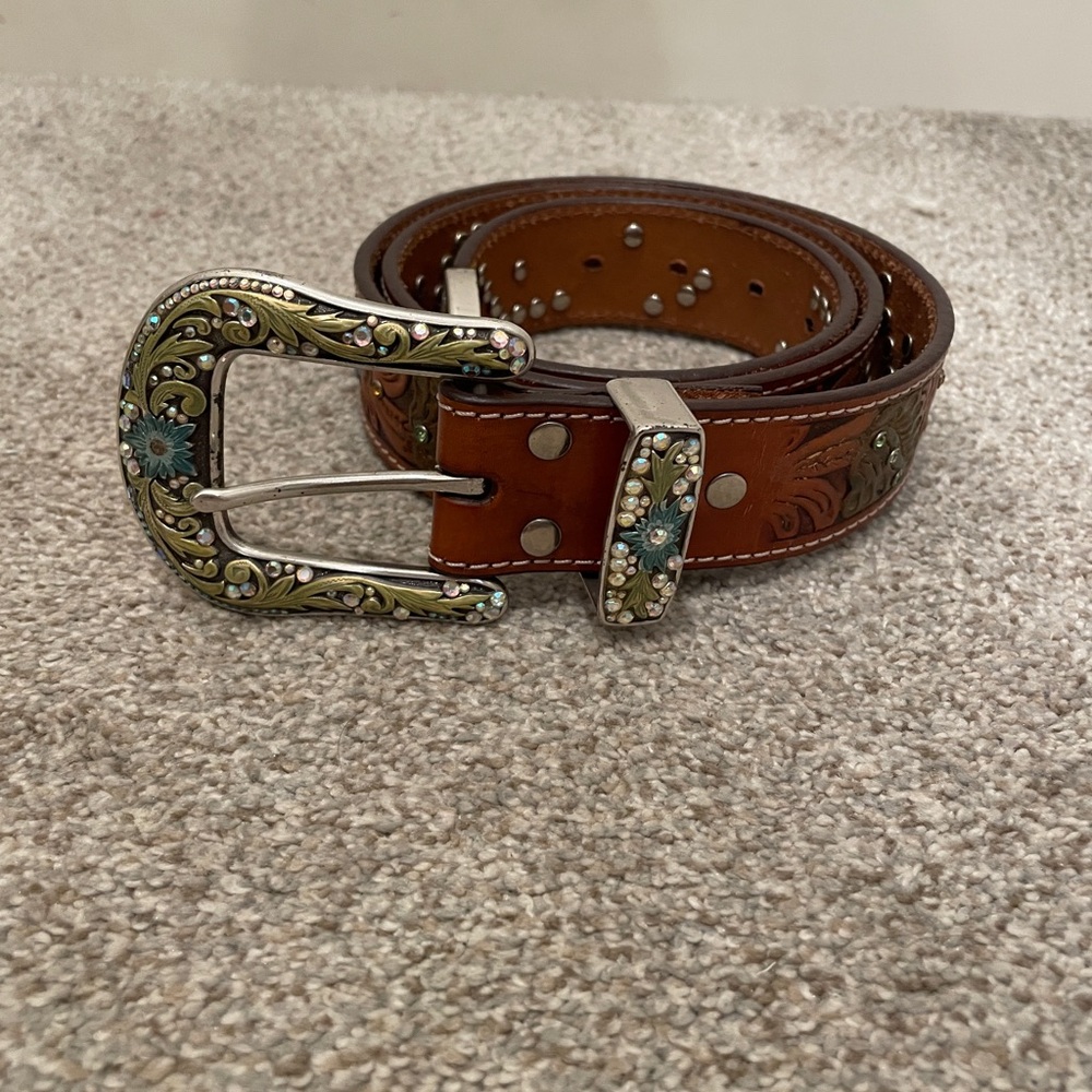 Brown Leather Belt with Decorative Buckle